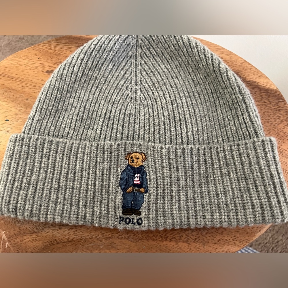 Adult Polo Bear Gray Knit Beanie